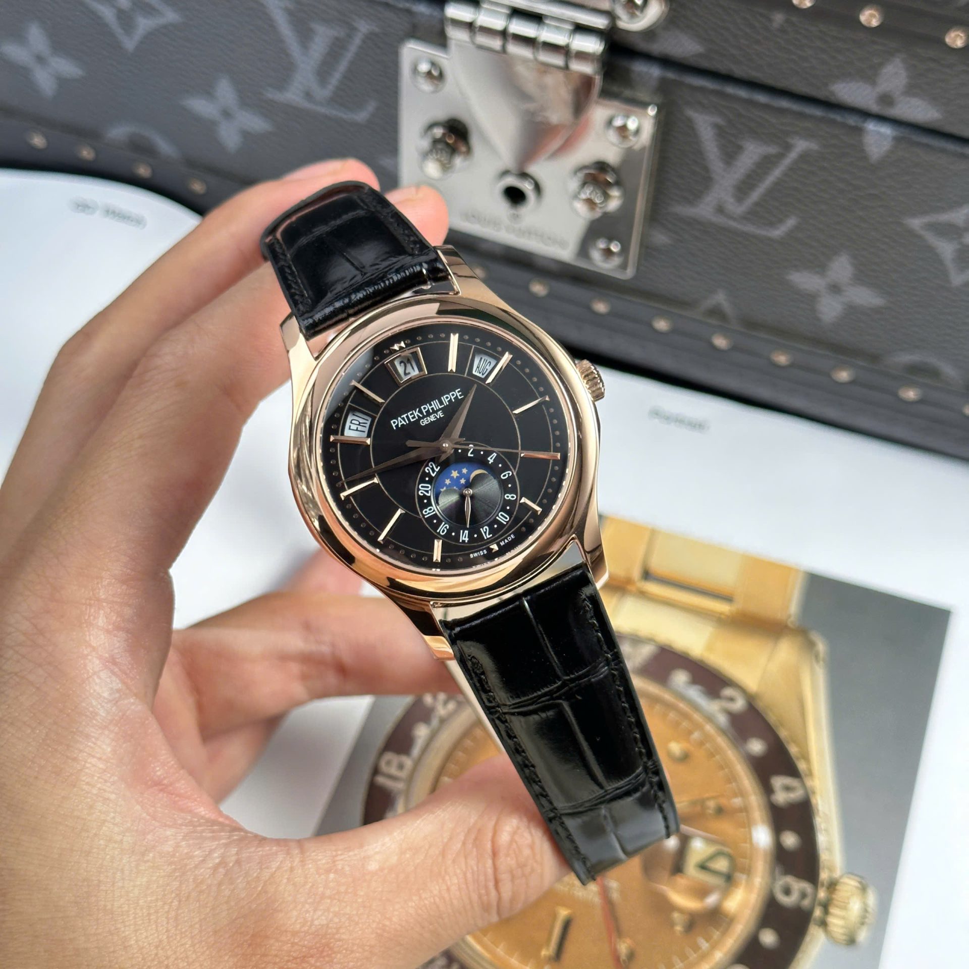 Patek Philippe Complications 5205R Replica Watch Black Dial Rose Gold 40mm