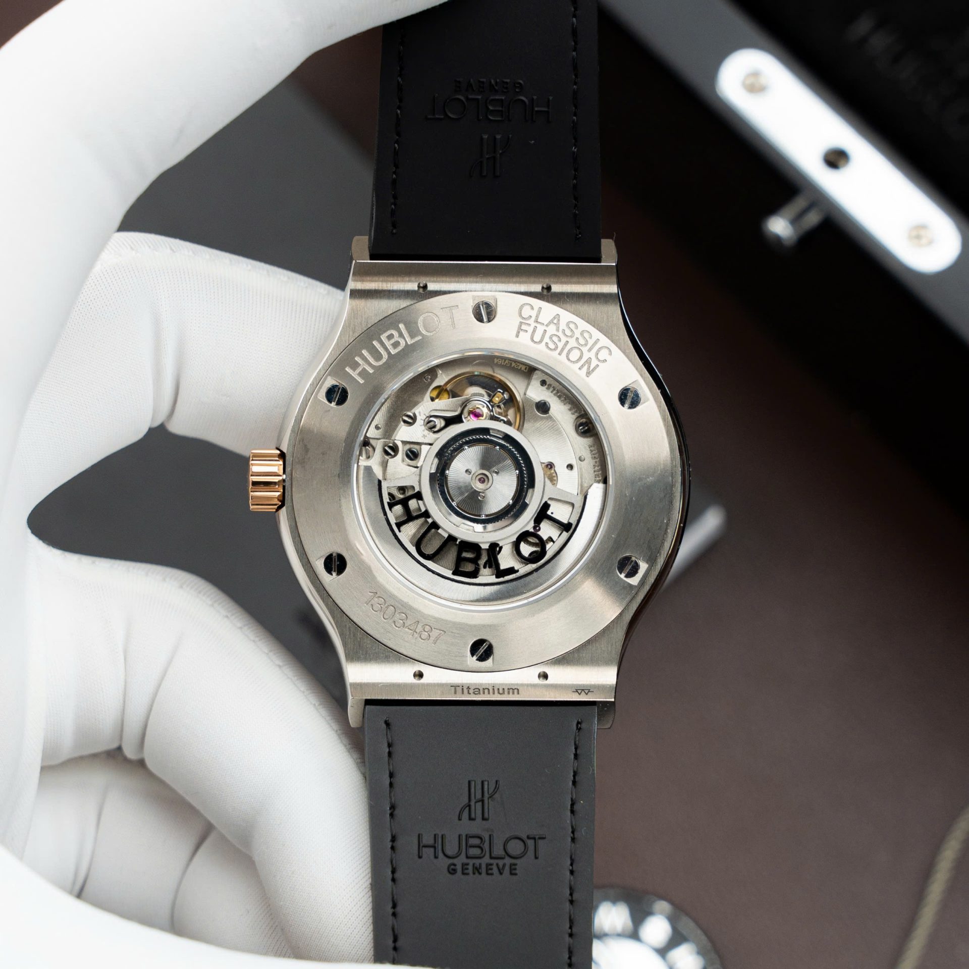 Hublot Classic Fusion Titanium King Gold Copies Watches Movement SW300 Crocodile Leather Strap 42mm
