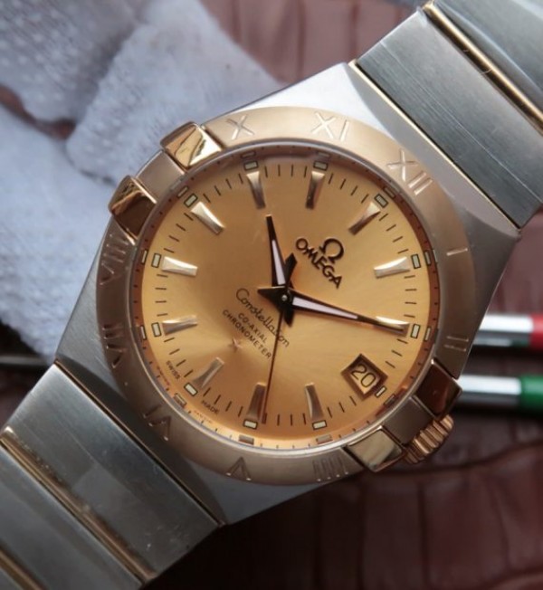 Replica Omega V6 Constellation 35mm YG Bezel YG Dial SS Bracelet A2500