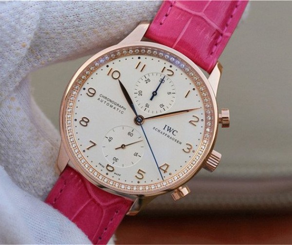 Replica IWC ZF Portuguese Chrono IW3714 RG White Dial Diamonds Inner Bezel