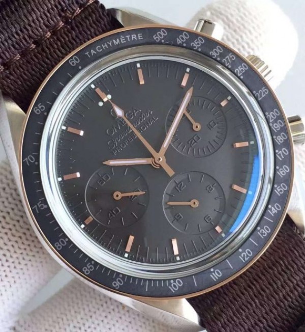 Replica Omega Speedmaster Moonwatch Apollo 11 45th anniversary Limited Brown Dial Nylon Strap