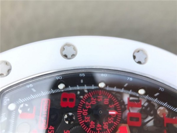 Replica Richard Mille RM011 RG White Ceramic Felipe Massa Black Inner Bezel White Rubber Strap A7750