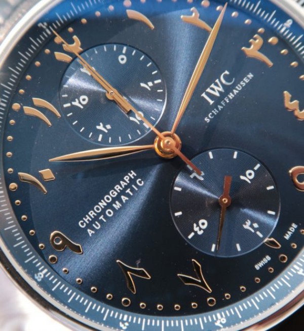 Replica IWC YLF Portuguese Chrono Dubai limited Edition Blue Dial YG Markers