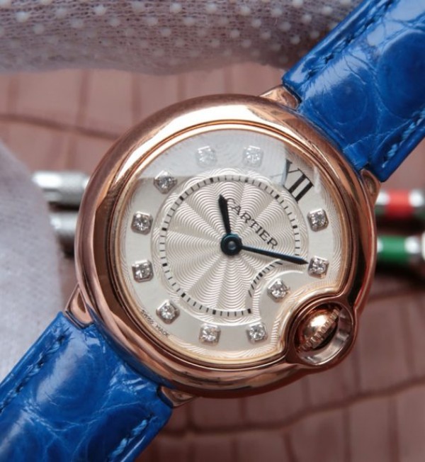 Replica Cartier Ballon Bleu 28mm Ladies RG White Dial Diamonds Markers Ronda Quartz