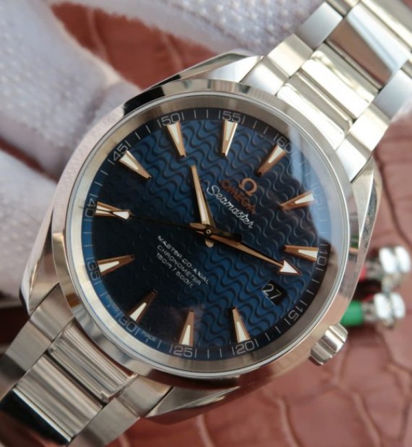 Replica Omega Aqua Terra 150M Blue Wave Textured Dial SS Bracelet A8500