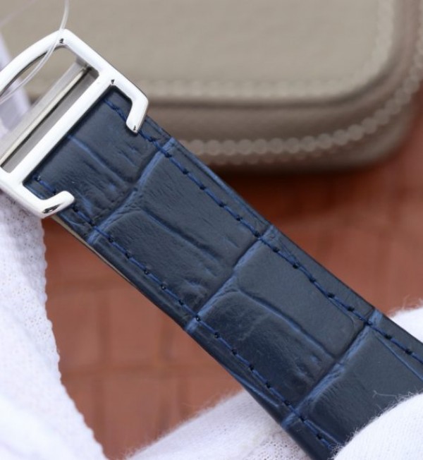 Replica Cartier Tank MC SS Blue Textured Dial Blue Leather Strap