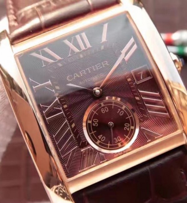 Replica Cartier Tank MC RG Brown Dial RG Mark Brown Leather Strap