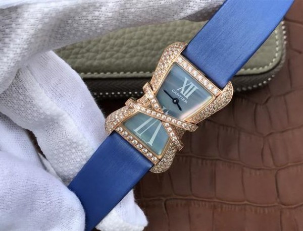 Replica Cartier High Jewelry Watches RG WJ306014 Blue Dial Blue Fabric Strap
