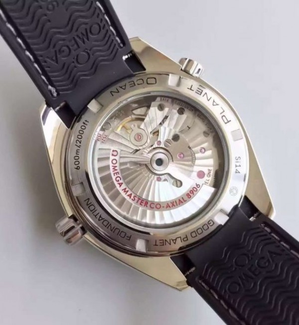 Replica Omega Planet Ocean 600M GMT Black/Silver Bezel Black Dial Rubber Strap A8906