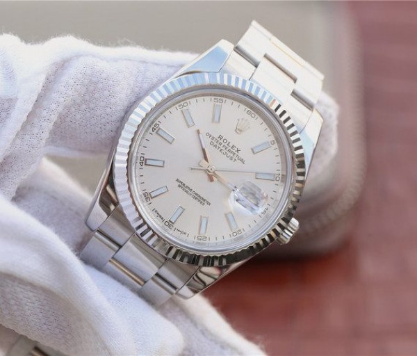Replica Rolex DateJust 41mm 126334 Noob Fluted Bezel Silver Dial Stick Markers Bracelet A3235