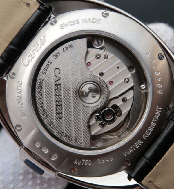 Replica Cartier Cle de Cartier SS White Textured Dial Leather Strap MIYOTA9015
