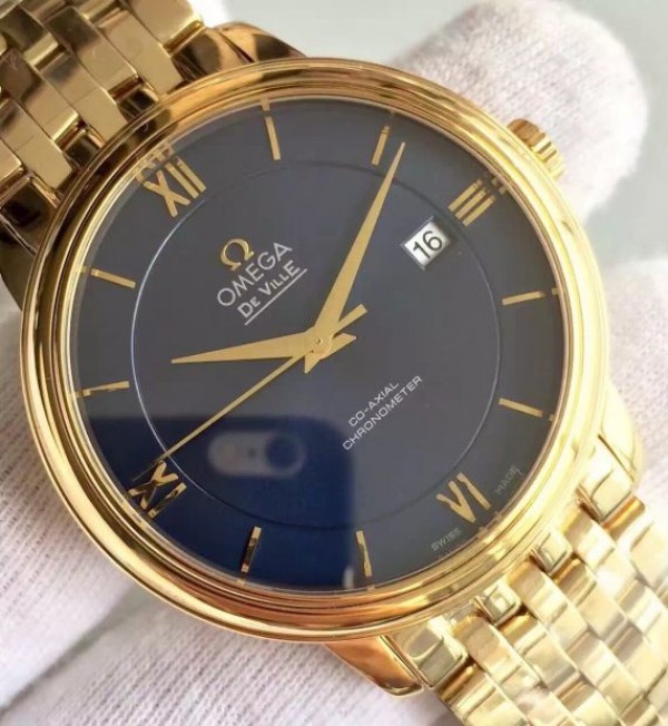 Replica Omega MK De Ville 39.5mm Blue Dial YG Case SS Bracelet A2824