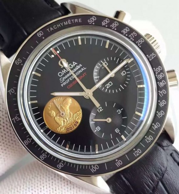 Replica Omega Speedmaster Apollo 11 40th anniversary Black Dial Leather Manual Winding