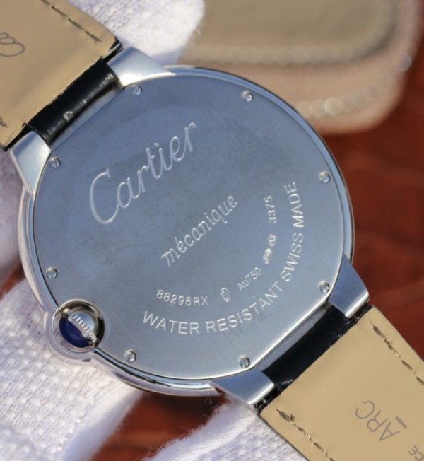 Replica Cartier TWF Ballon Bleu 46mm Black Textured Dial Leather Strap MIYOTA9015