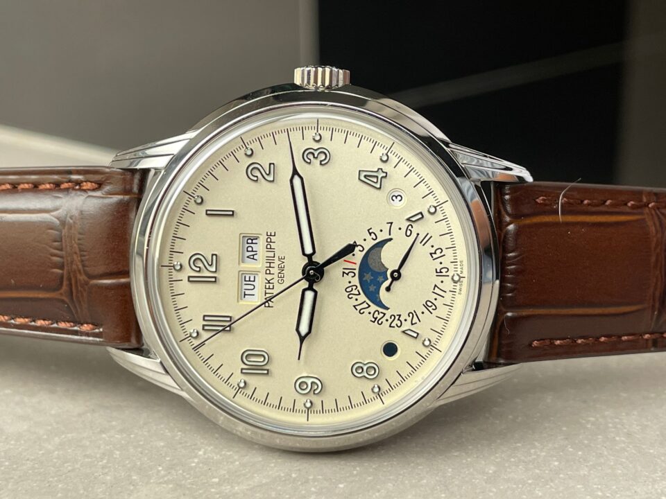 Replica PATEK PHILIPPE Perpetual Calendar 5320G-001 SS GSF 1:1 Best Edition Cream Dial on Brown Leather Strap A324
