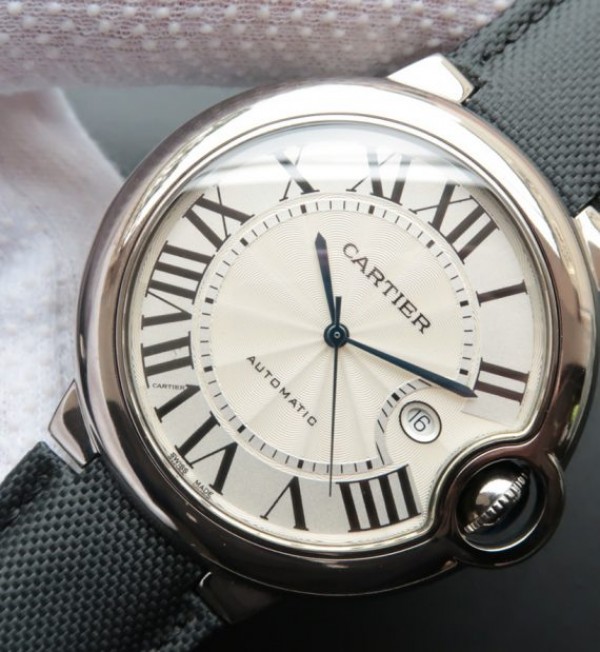 Replica Cartier Ballon Bleu 46mm SS White Dial Nylon Strap ETA 2824