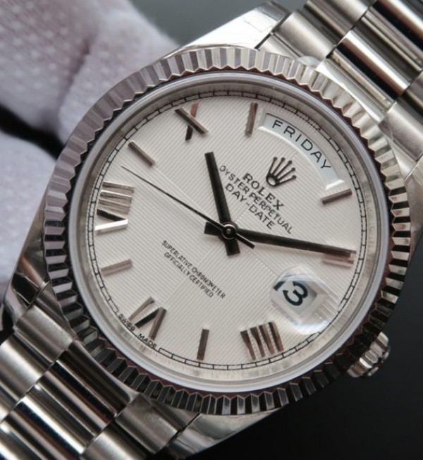 Replica Rolex Day-Date 40mm 228239 Noob Quadrant Textured White Dial Bracelet A3255