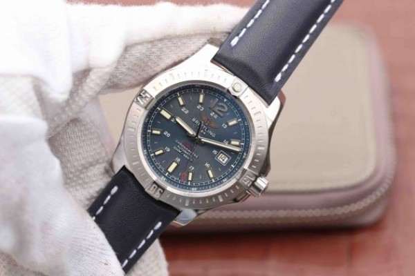 Replica Breitling Colt Automatic 44mm SS GF Blue Textured Dial Blue Leather Strap A2824