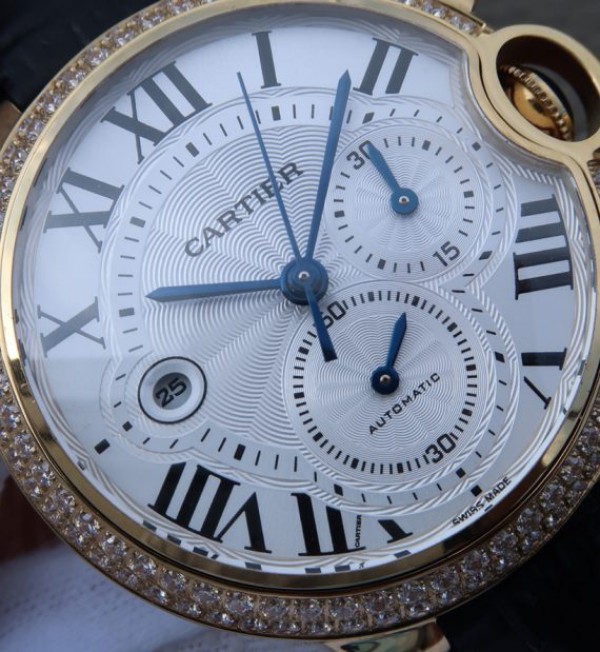 Replica Cartier Ballon Bleu De Cartier Chrono YG White Dial Diamonds Bezel A8101
