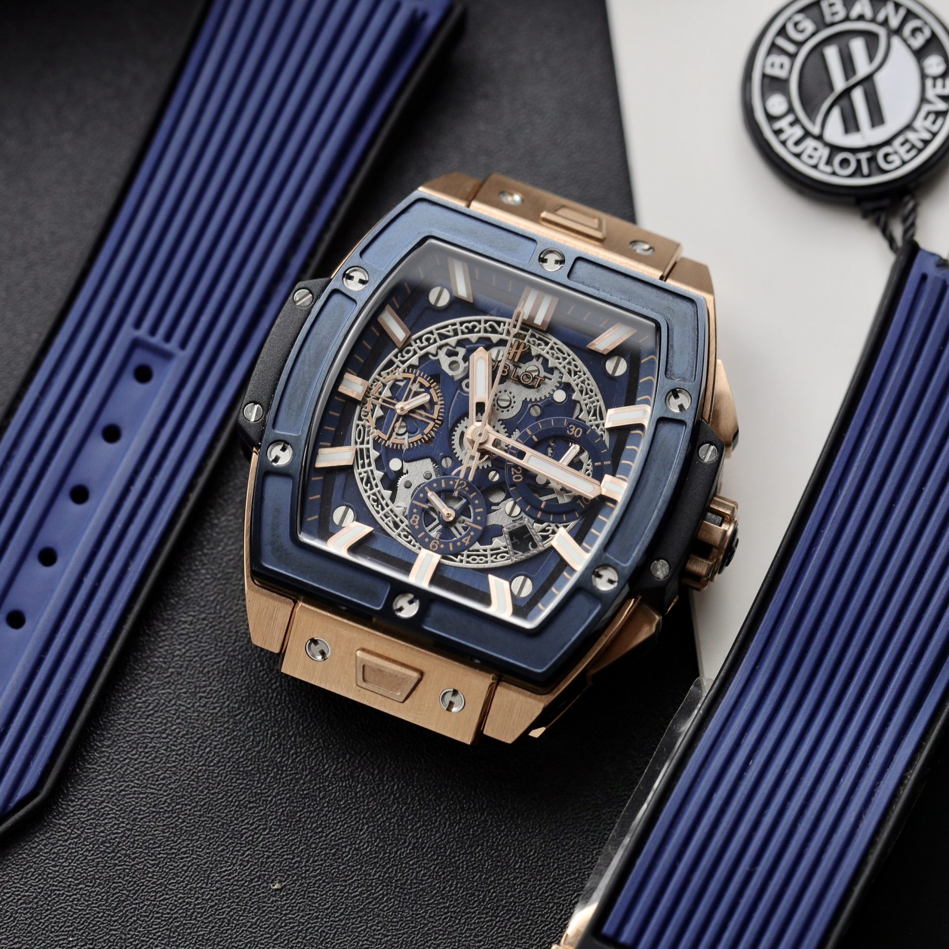 Hublot Replica Watches Spirit Of Big Bang King Gold Bezel Ceramic Blue 42mm