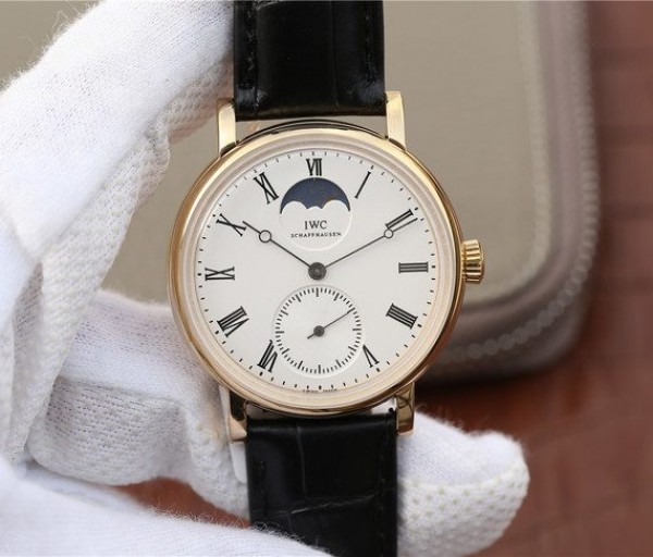 Replica IWC Vintage IW544803 White Dial YG Black Leather Strap