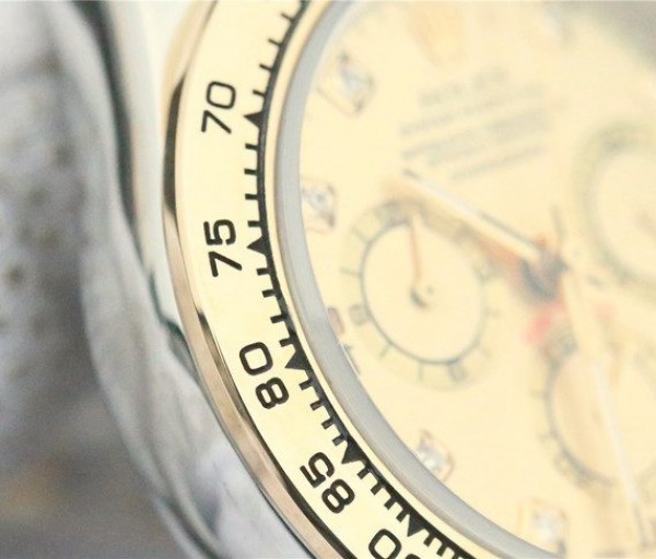Replica Rolex Daytona 116523 Thick YG Wrapped YG Dial Diamonds Markers SS/YG Bracelet A7750