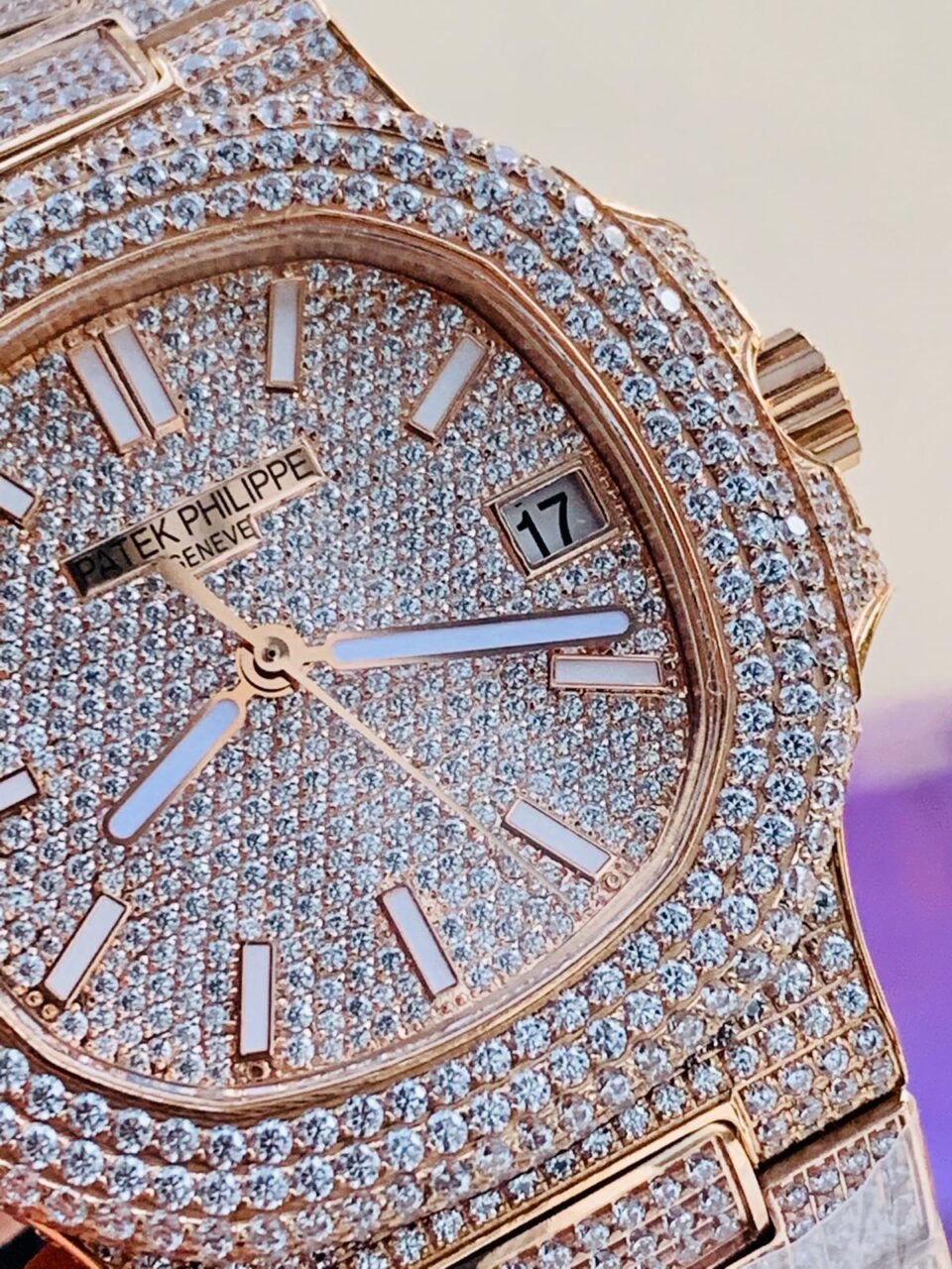 Replica PATEK PHILIPPE ICED Nautilus Jumbo 5711 RG TWF Full Paved Diamonds Dial Case and Bracelet A324