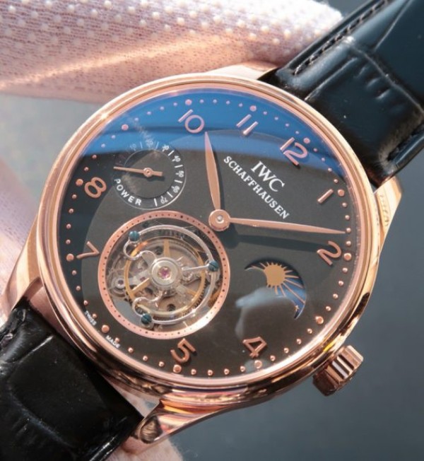 Replica IWC Portuguese Tourbillon Power Reserve RG Moonphase Black Dial
