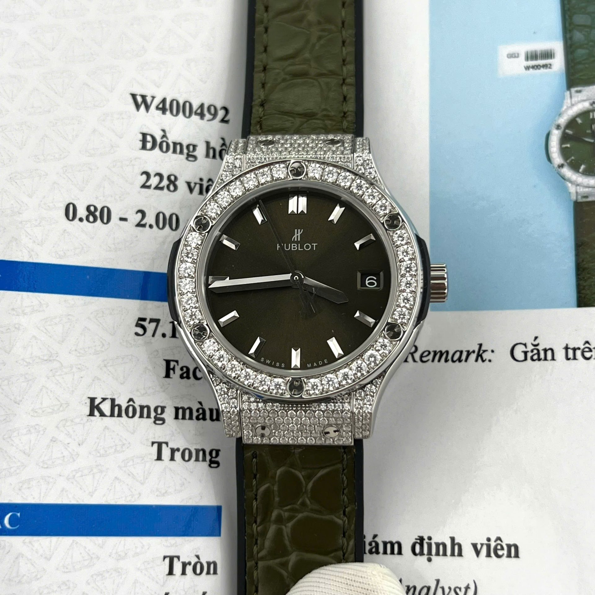 Hublot Classic Fusion Titanium Green Replica Watch Custom Moissanite Diamonds 33mm