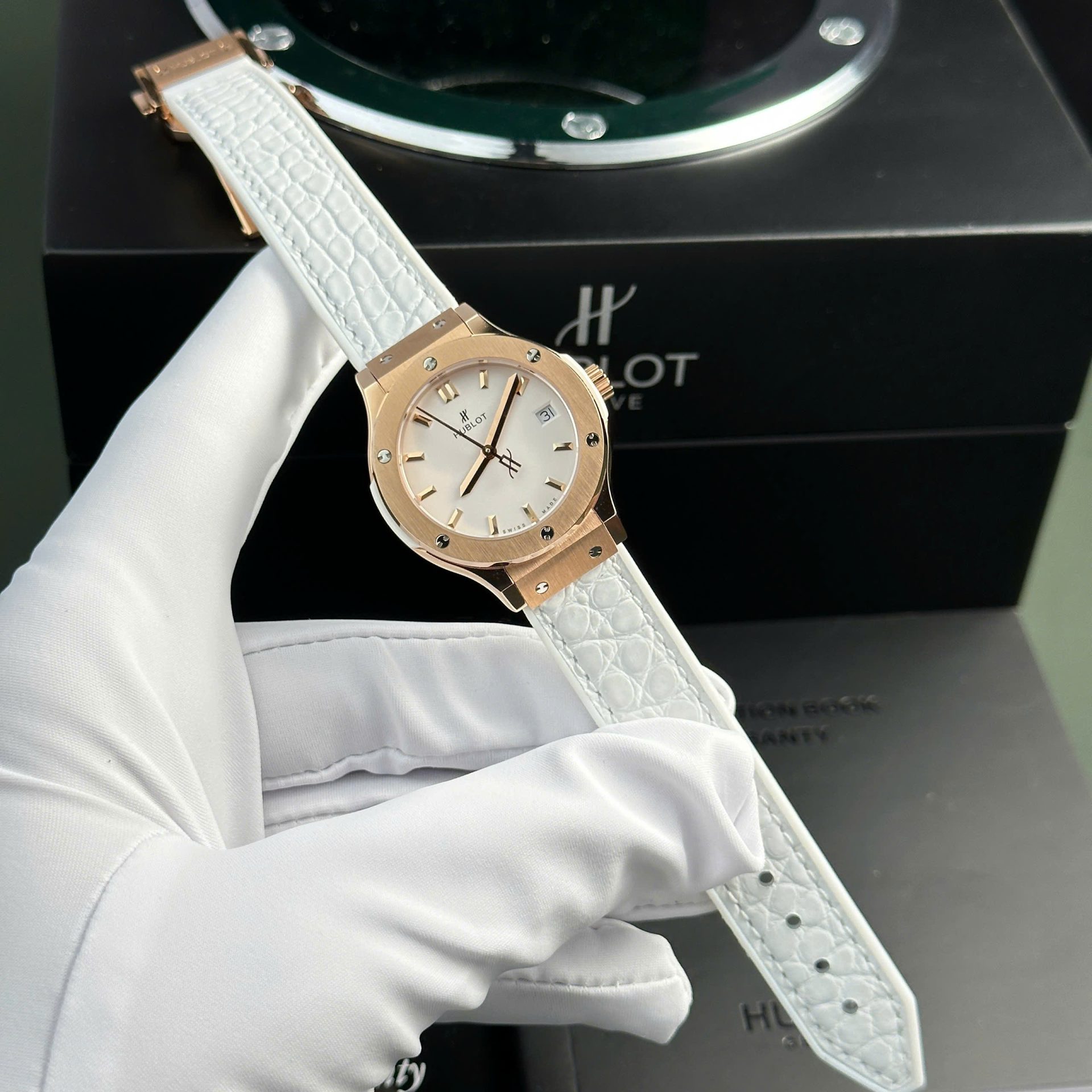 Hublot Classic Fusion King Gold Replica Watch Womens White HB Factory 33mm