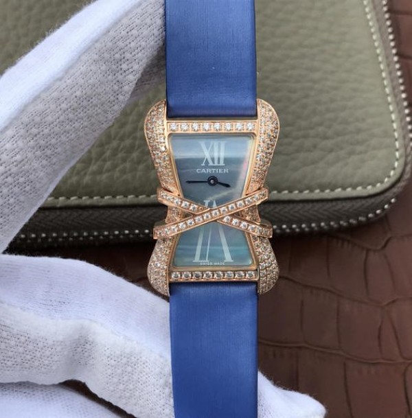 Replica Cartier High Jewelry Watches RG WJ306014 Blue Dial Blue Fabric Strap