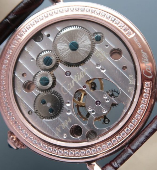 Replica Cartier Tourbillon RG Diamonds Dial Bezel Leather Strap