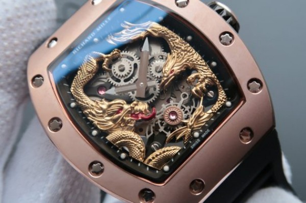 Replica Richard Mille RM057 Dragon Phoenix RG Case YG Dragon Dial Black Rubber Strap