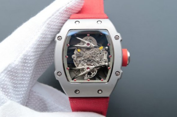 Replica Richard Mille RM027 SS Skeleton Dial Gray Inner Bezel Red Nylon Strap 6T51