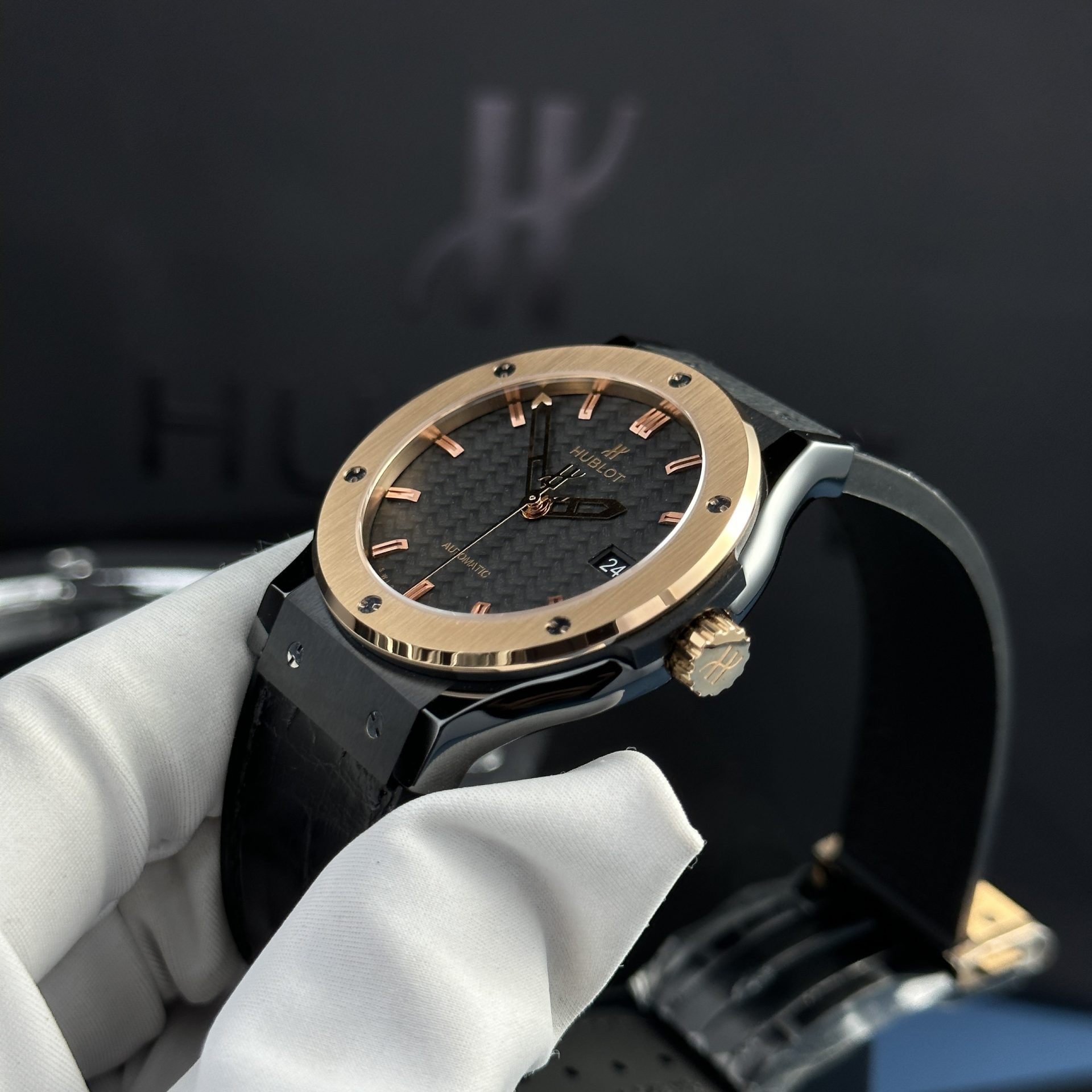 Hublot Best Replica Watches Classic Fusion Ceramic Demi Gold Dial Carbon 42mm