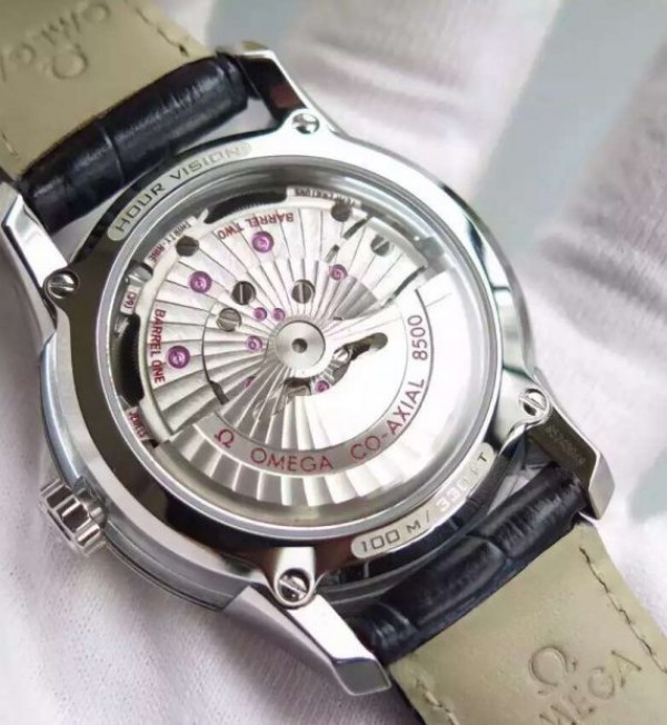 Replica Omega V6F De Ville Hour Vision Co-Axial 41mm SS Black Dial Black Leather Strap A8500