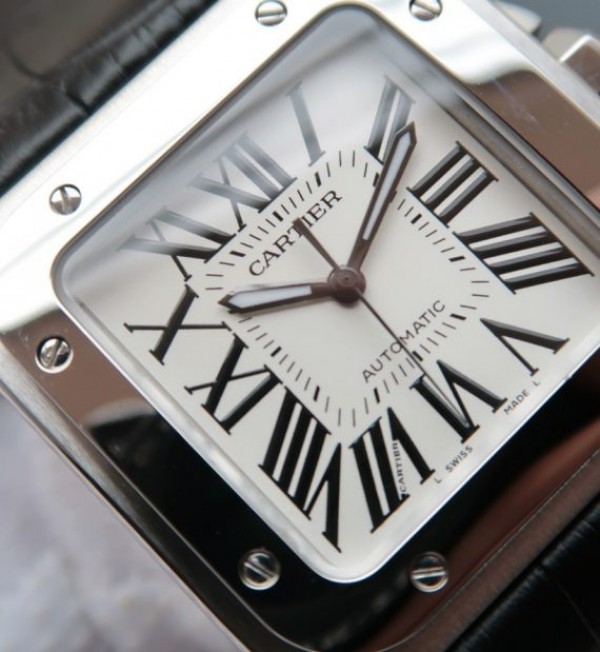 Replica Cartier V6 Santos 100 W20106X8 36mm White Dial Black Leather Strap A2824