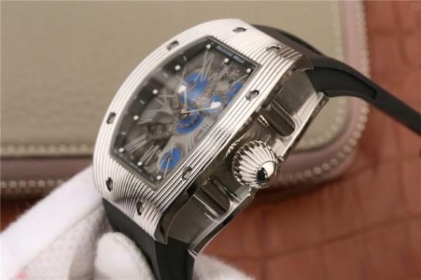 Replica Richard Mille RM018 Hommage a Boucheron SS Yellow Skeleton Dial Blue Rubber Strap 6T51