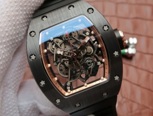 Replica Richard Mille RM055 Black Ceramic RG Inner Bezel Skeleton Dial Black Rubber Strap MIYOTA8215