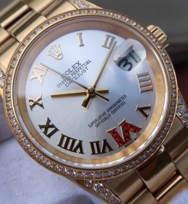 Replica Rolex DateJust 31mm Diamonds Bezel Roman Markers White Dial A2235
