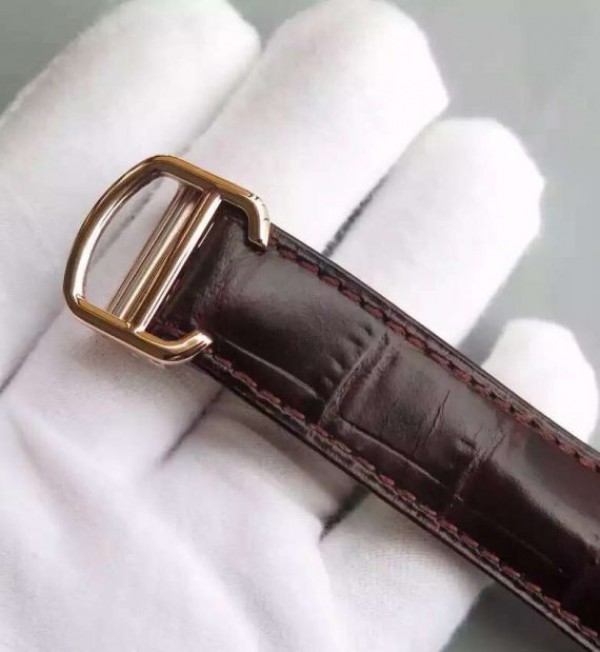 Replica Cartier Ballon Bleu Tourbillon RG Diamond Bezel Brown Leather Strap