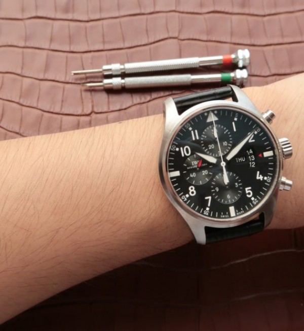 Replica IWC Pilot  Chrono IW377701 Black Dial Leather Strap