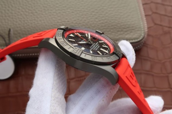 Replica Breitling Avenger GMT PVD GF Carbon Fiber Dial Red Rubber Strap A2836