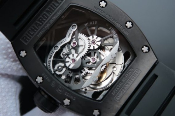 Replica Richard Mille RM053 PVD Fake Tourbillon Skeleton Dial Black Rubber Strap A2824
