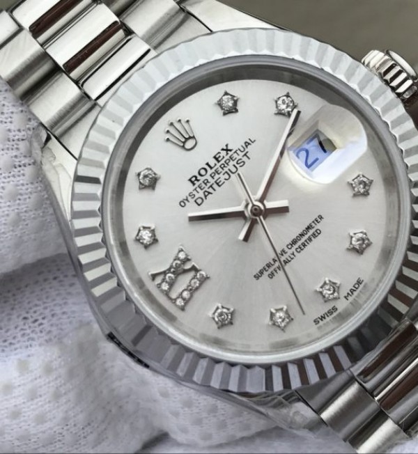 Replica Rolex DateJust 28mm Fluted Bezel White Dial Diamonds Rome Markers Bracelet A2236