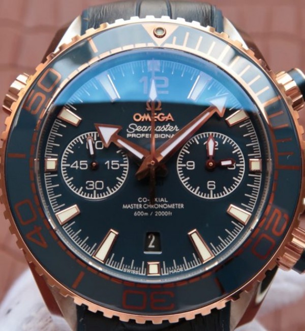 Replica Omega OMF Planet Ocean Master Chronometer SS/RG Blue Bezel Blue Dial Leather Strap A9901