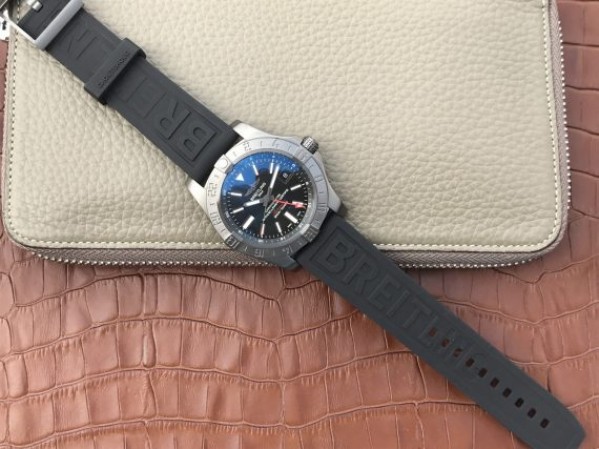 Replica Breitling Avenger GMT PVD GF Black Dial Black Rubber Strap A2836