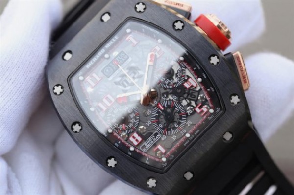 Replica Richard Mille RM011 Black Ceramic RG Chrono Skeleton Dial Black Rubber Strap A7750