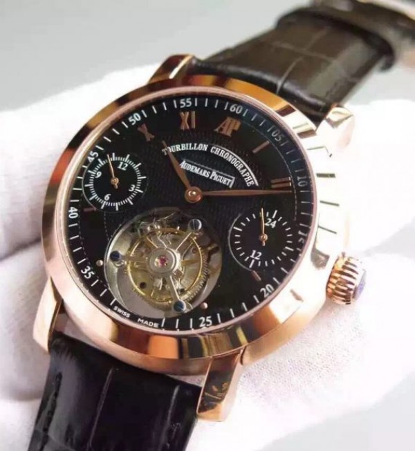 Replica Audemars Piguet Jules Audemars Tourbillon RG Black Dial
