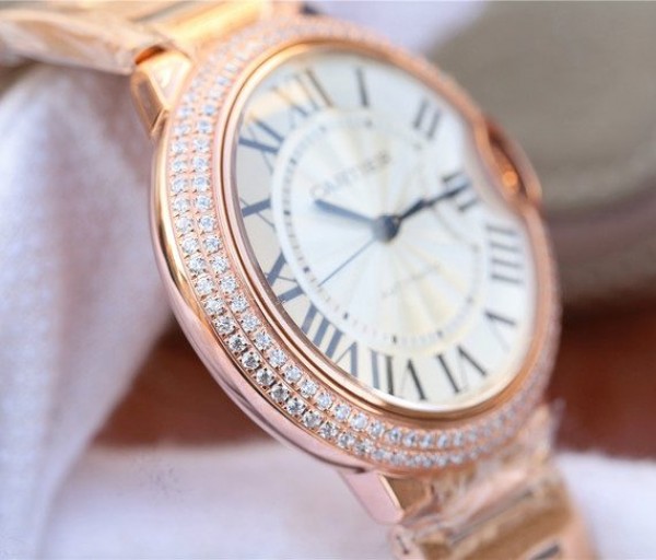 Replica Cartier Ballon Bleu 36mm RG White Textured Dial Diamond Bezel